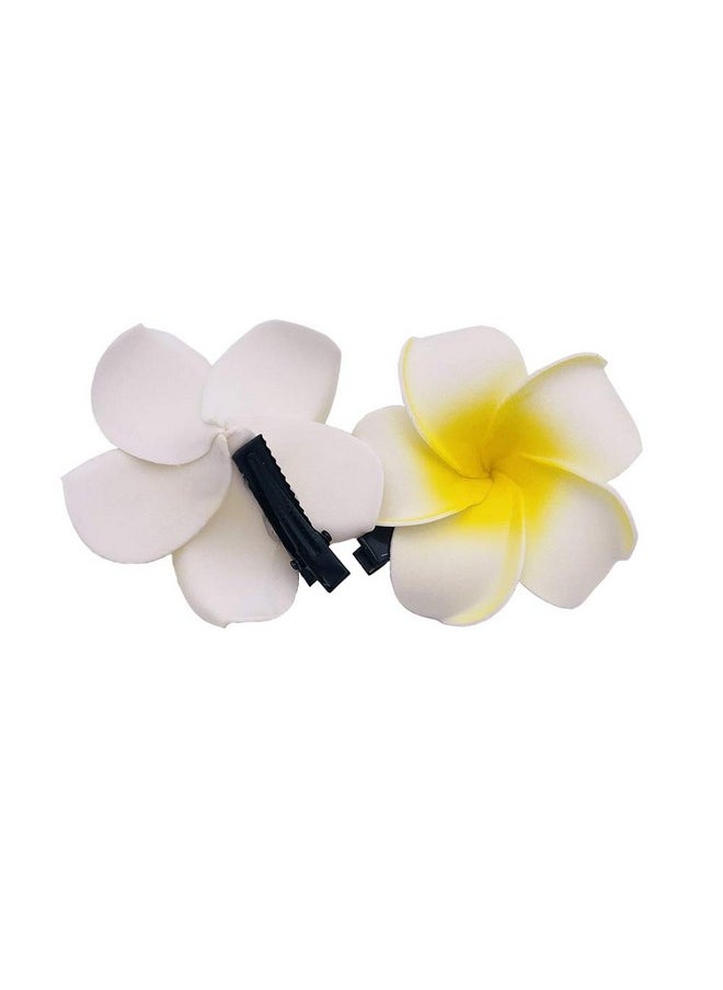 VANTOBEST - 6 Pcs White Yellow Hawaiian Plumeria Flower Foam Hair Clips Alligator Clips Duckbill Clips Hair Barrettes Hair Accessories For Bridal Wedding Party Beach - Image 1