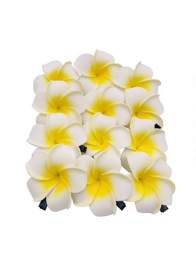VANTOBEST - 6 Pcs White Yellow Hawaiian Plumeria Flower Foam Hair Clips Alligator Clips Duckbill Clips Hair Barrettes Hair Accessories For Bridal Wedding Party Beach - Image 1