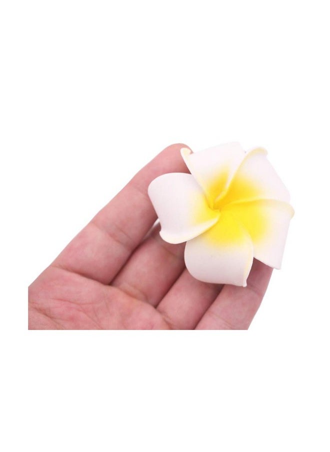VANTOBEST - 6 Pcs White Yellow Hawaiian Plumeria Flower Foam Hair Clips Alligator Clips Duckbill Clips Hair Barrettes Hair Accessories For Bridal Wedding Party Beach - Image 1