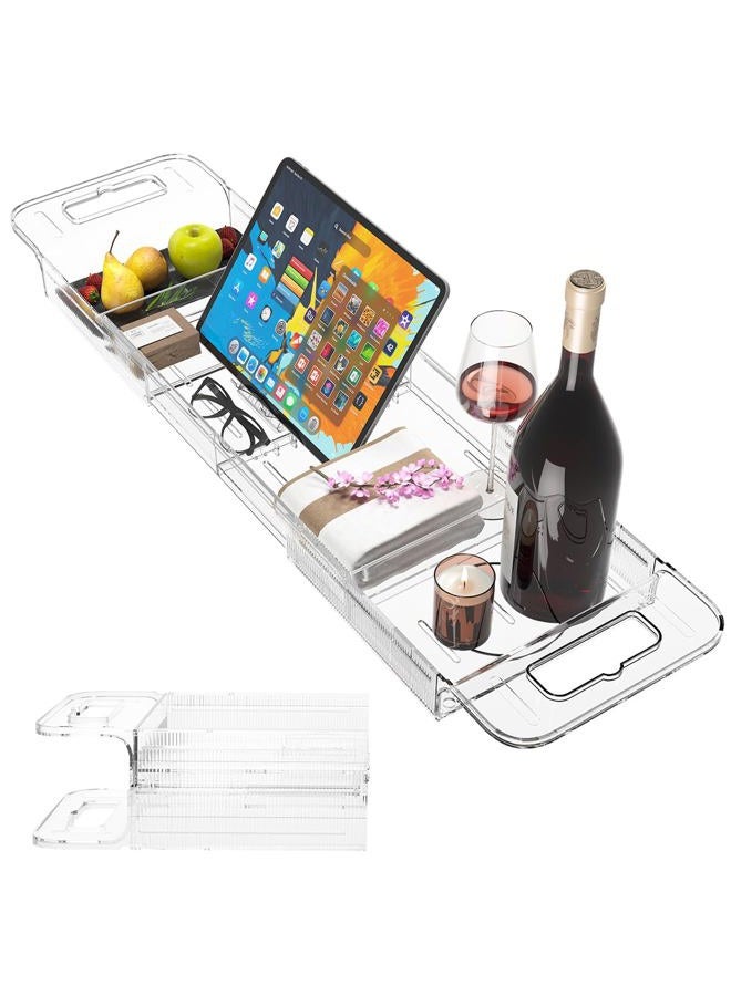 Resze Premium Clear Bathtub Tray Caddy, Expandable Plastic Bath Tray with BPA-Free，Waterproof Foldable Bathtub Shelf，Perfect for a New Home & Mother's Day & a Birthday Gift for mom - Image 1