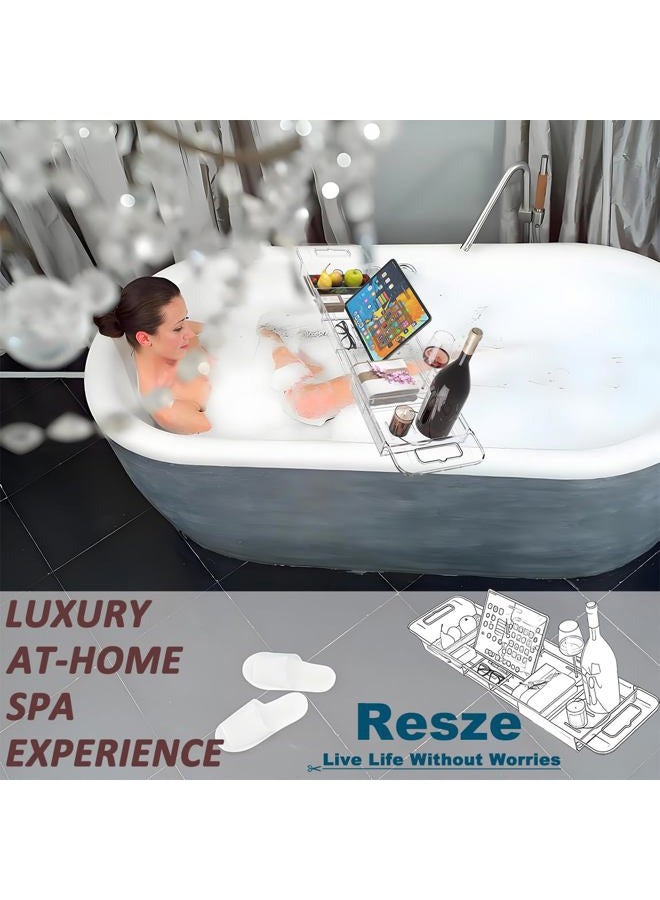 Resze Premium Clear Bathtub Tray Caddy, Expandable Plastic Bath Tray with BPA-Free，Waterproof Foldable Bathtub Shelf，Perfect for a New Home & Mother's Day & a Birthday Gift for mom - Image 4