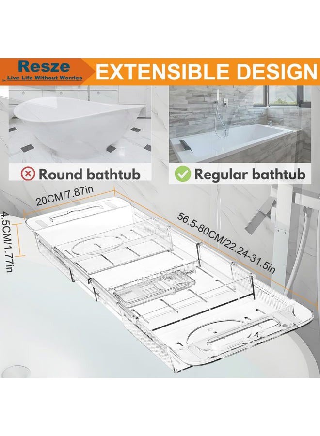 Resze Premium Clear Bathtub Tray Caddy, Expandable Plastic Bath Tray with BPA-Free，Waterproof Foldable Bathtub Shelf，Perfect for a New Home & Mother's Day & a Birthday Gift for mom - Image 2