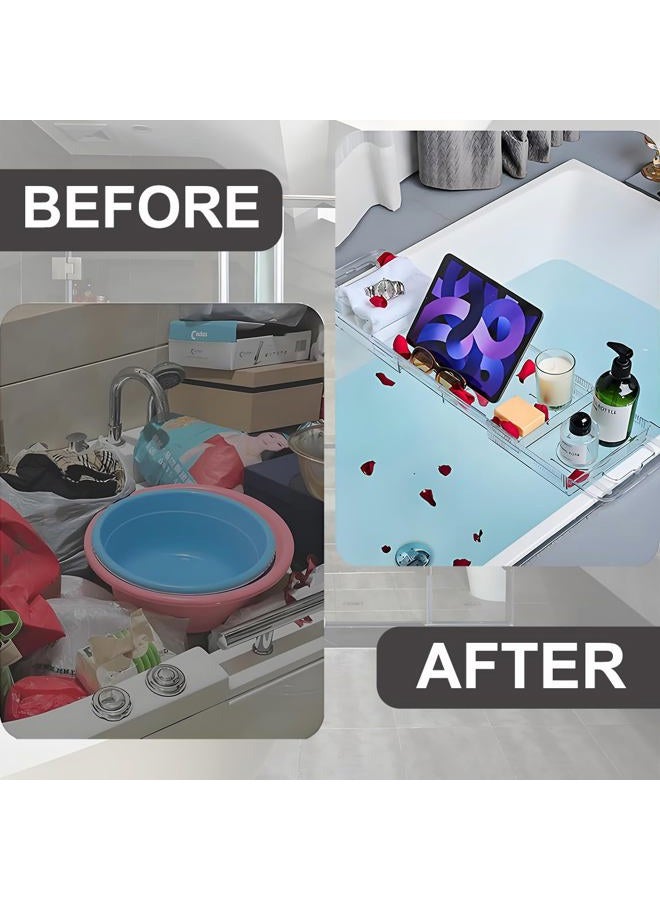 Resze Premium Clear Bathtub Tray Caddy, Expandable Plastic Bath Tray with BPA-Free，Waterproof Foldable Bathtub Shelf，Perfect for a New Home & Mother's Day & a Birthday Gift for mom - Image 3