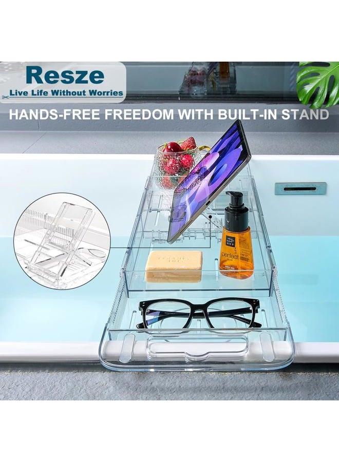 Resze Premium Clear Bathtub Tray Caddy, Expandable Plastic Bath Tray with BPA-Free，Waterproof Foldable Bathtub Shelf，Perfect for a New Home & Mother's Day & a Birthday Gift for mom - Image 5