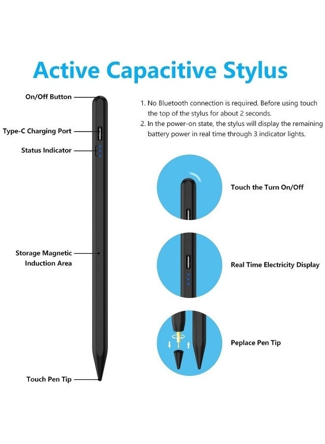 كيلا قلم لجهاز iPad مع حساسية إمالة راحة اليد، شاشة لمس MEKO النشطة، قلم Apple Pencil متوافق مع أجهزة iPad 6/7/8/9/10، iPad Pro 12.9 و11 بوصة، iPad Air 3/4/5، iPad mini 5/6 (أسود + رأسين للقلم) - Image 5