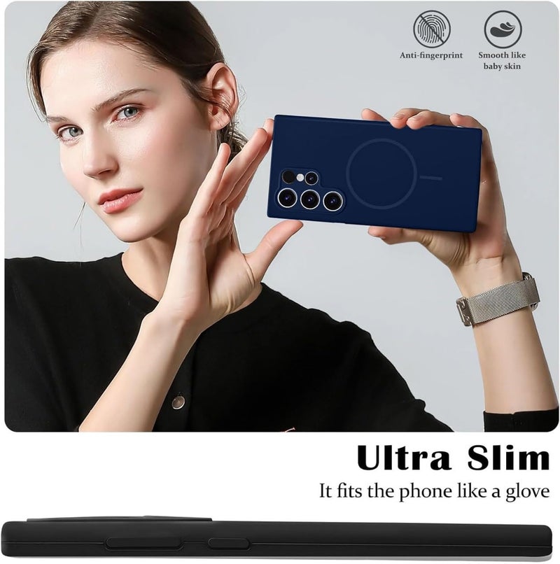 mobistyle Magnetic Silicone Back Cover for Samsung Galaxy S24 Ultra 6.8-Inch, Compatible with Mag-Safe, Silky Soft Touch, Shock Absorbing Phone Cover with Camera Lens Protection (Blue) - Image 4