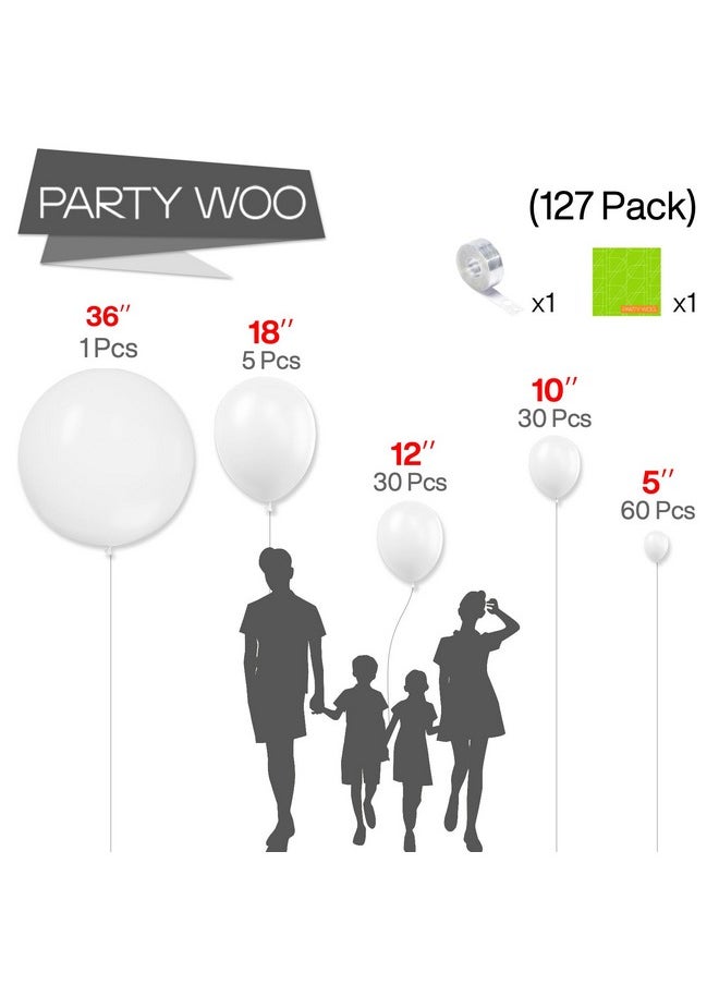 PartyWoo White Balloons 127 Pcs Matte White Balloons Different Sizes Pack Of 36 Inch 18 Inch 12 Inch 10 Inch 5 Inch White Balloons For Balloon Garland Or Balloon Arch As Party Decorations Whitey13  - Image 3