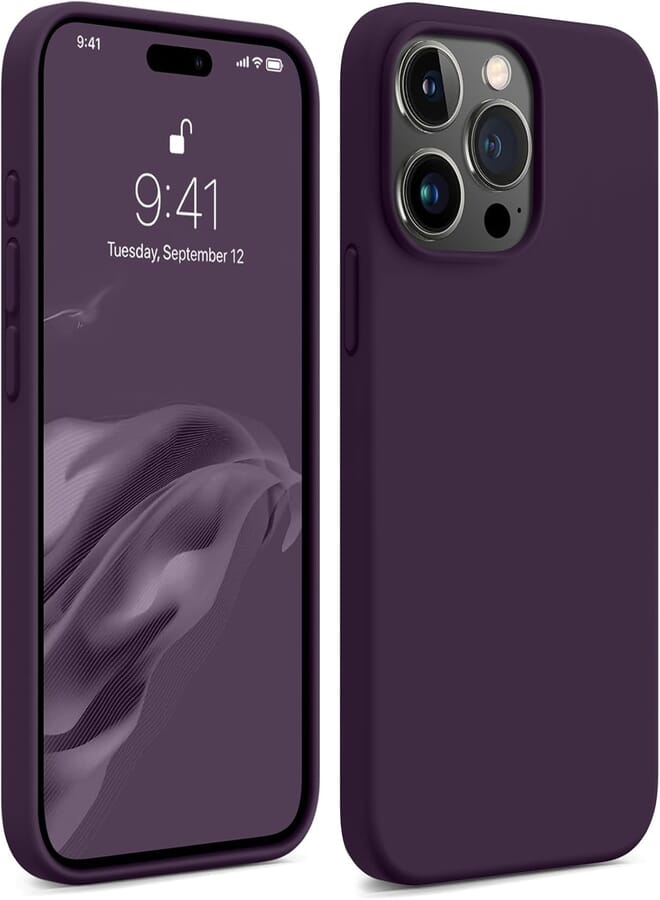 Next Store Compatible with iPhone 15 Pro Max Case Liquid Silicone Slim Fit 3 Layer Soft Rubber Shockproof Cover with Anti-Scratch Microfiber Lining (Dark Purple)