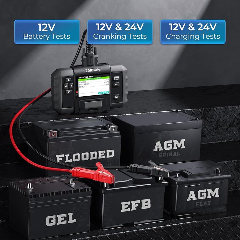 توب دون جهاز فحص بطاريات السيارات TOPDON BT600 بجهد 12V-24V، يحتوي على شاشة بحجم 3.5 بوصة وطابعة مدمجة. - Image 3
