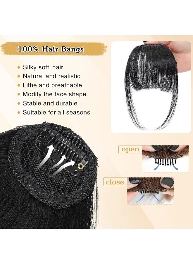 Layali Clip in Bangs 100% Real Human Hair Extensions Clip on Wispy Bangs for Women Fringe with Temples Hairpieces Black Color - Image 3
