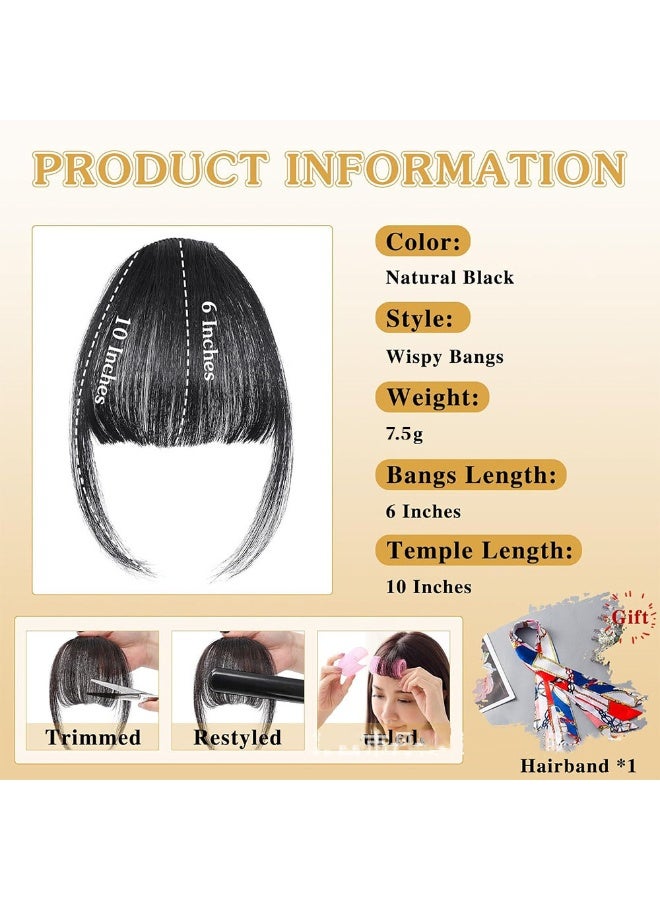Layali Clip in Bangs 100% Real Human Hair Extensions Clip on Wispy Bangs for Women Fringe with Temples Hairpieces Black Color - Image 2