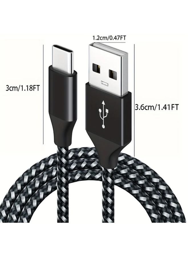 Black Nylon Braided USB Type C To A Fast Charging Cable 6 6 Ft 3A For Samsung Galaxy - Image 2