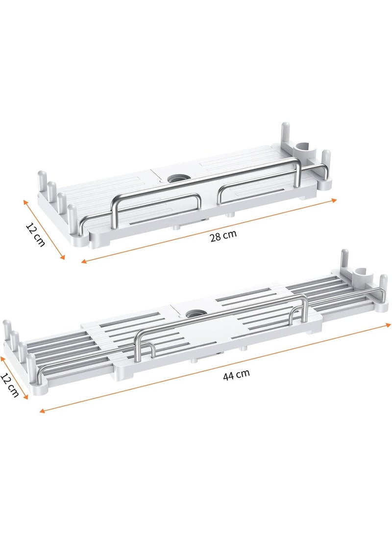 Shower Shelf Hanging, Shower Caddy No Drill Shower Rail Shelf Shower Holders Double Storage for Soap Shampoo Suit 18mm-25mm Shower Rail Length Adjustable (28-44cm), White (TY-K01) - Image 4