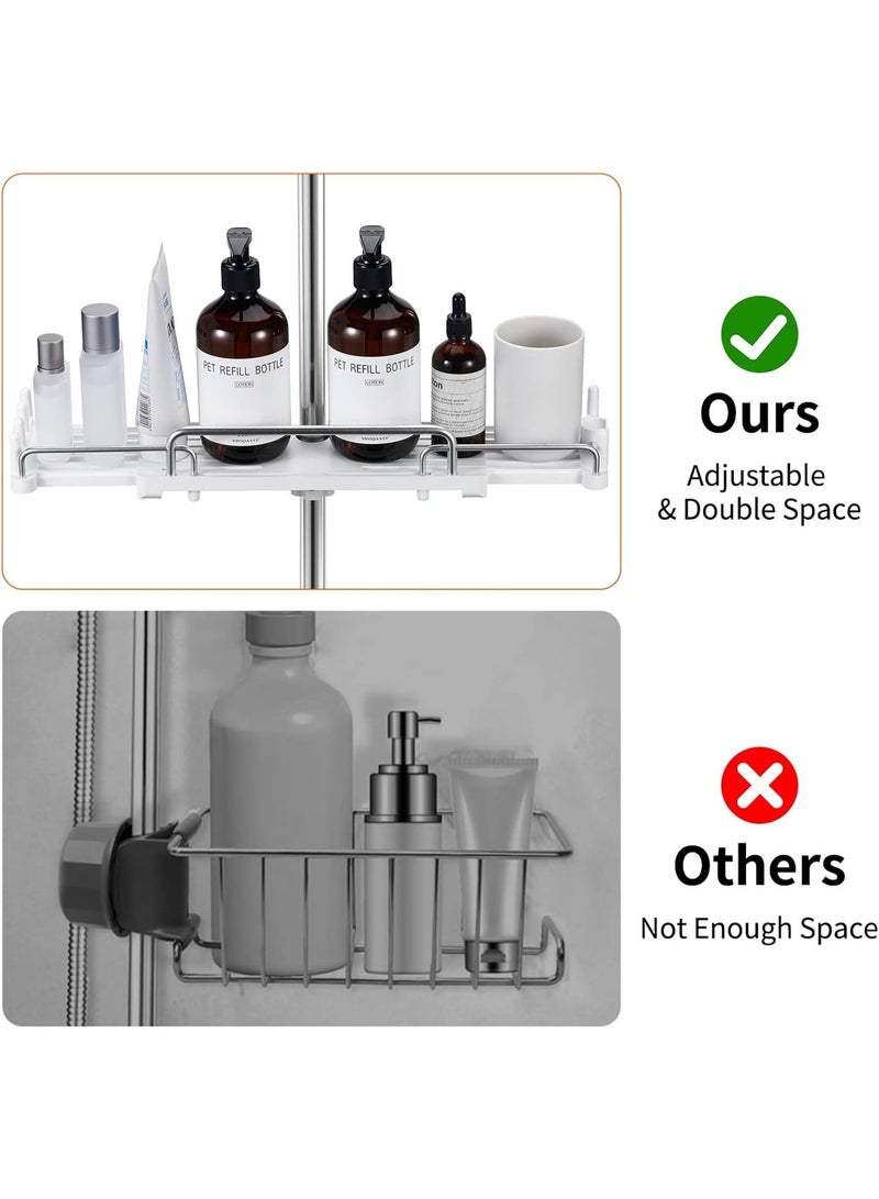 Shower Shelf Hanging, Shower Caddy No Drill Shower Rail Shelf Shower Holders Double Storage for Soap Shampoo Suit 18mm-25mm Shower Rail Length Adjustable (28-44cm), White (TY-K01) - Image 3