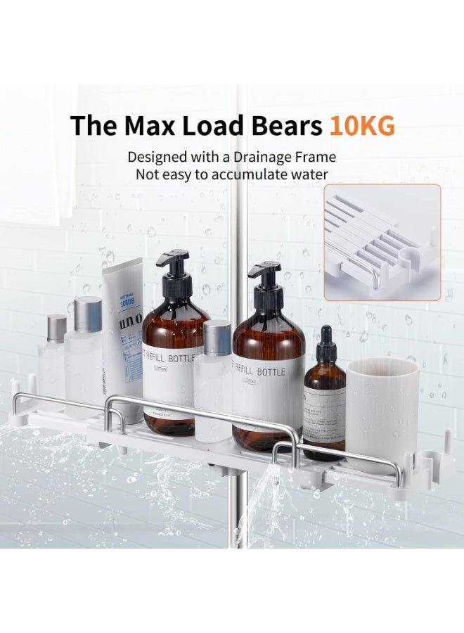 Shower Shelf Hanging, Shower Caddy No Drill Shower Rail Shelf Shower Holders Double Storage for Soap Shampoo Suit 18mm-25mm Shower Rail Length Adjustable (28-44cm), White (TY-K01) - Image 2