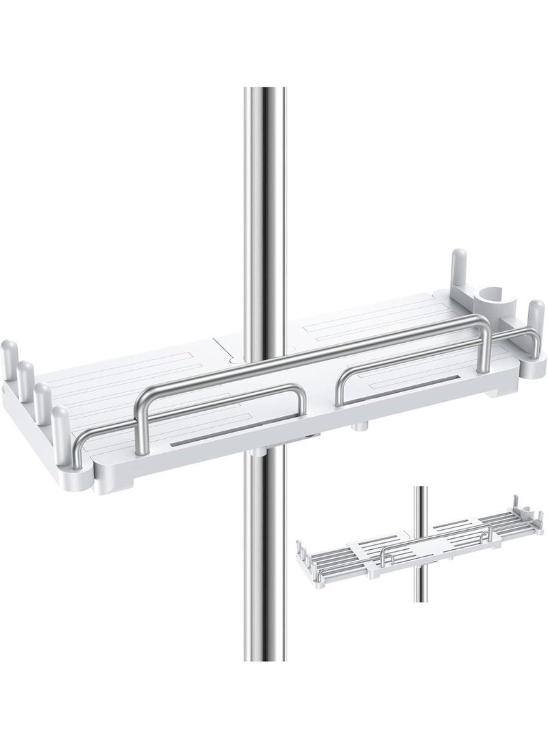 Shower Shelf Hanging, Shower Caddy No Drill Shower Rail Shelf Shower Holders Double Storage for Soap Shampoo Suit 18mm-25mm Shower Rail Length Adjustable (28-44cm), White (TY-K01) - Image 1