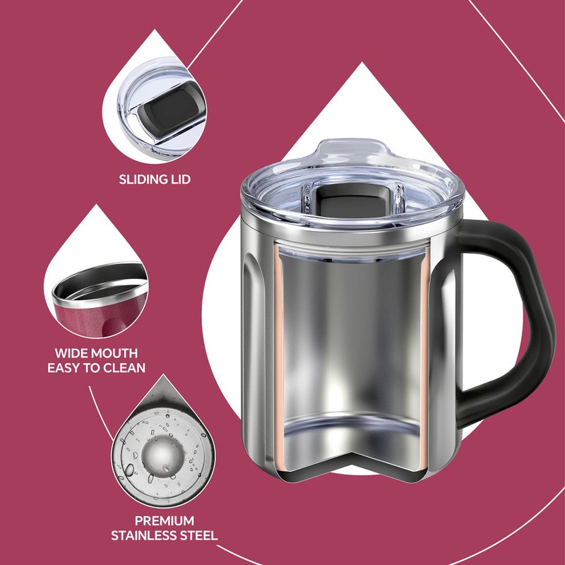 Ideus 16 oz Coffee Cup, Stainless Steel Coffee Travel Mug, Spill Proof Tea Mug with Handle and Lid, Lightweight and Durable, Great for Office Home and Outdoor Use, Burgundy-FUJI FLOW - Image 3
