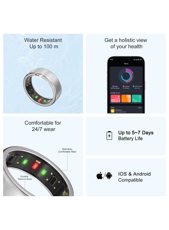 POBOVi Ring OnePlus - Ultra-Thin Titanium Smart Ring - 7 Days Battery Life - Fitness/SPO₂/Stress/HR/Sleep Skin Temperature Tracker - No App Fee - iOS&Android Compatible (Silver,Size 9) - Image 4