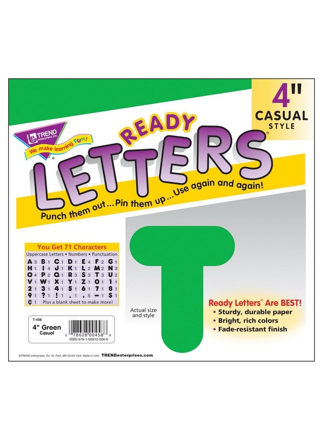 Trend Enterprises Trend Green 4" Casual Uppercase Ready Letters, Bulletin Board Decor, 4-Inch, 72 Pieces - Image 3