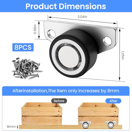 Serplex® 4Pcs Lateral Caster Wheels 1.25'' Side-Mount Caster Wheels for Mobile Cabinets, Drawers, Furniture Rubber Silent Caster Wheels Side Casters, Loading Capacity 20KG - Image 2