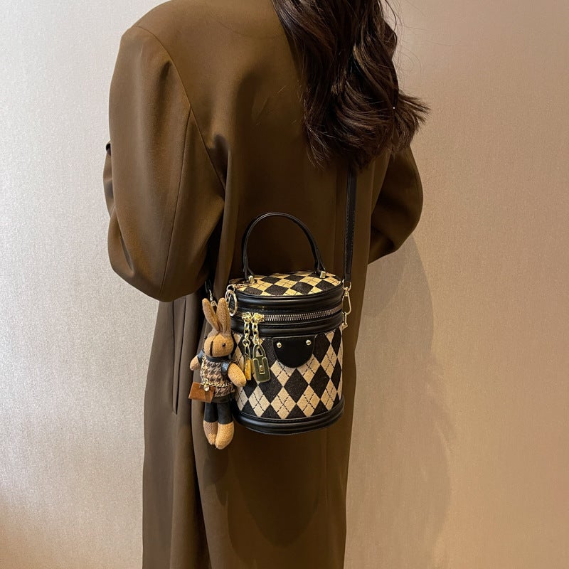 Fashion Retro Easiest For Match Small Bag Women'S Fashion Niche Crossbody Bag Textured Diamond Handheld Bucket Bag - Image 3