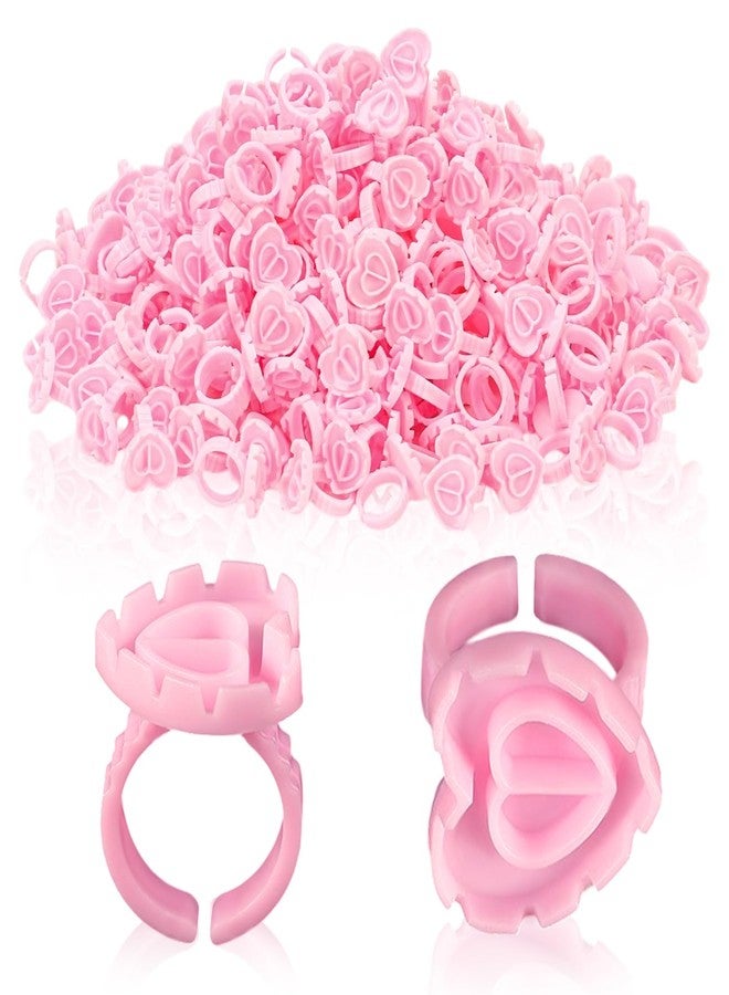 JOLYEAK 300PCS Pink Glue Rings for Eyelash Extension,Lovely Heart Shape Rings for Lashes,Disposable Lash Glue Holder for Lash Extension Makeup Plastic Nail Supplies (Pink-h, Heart - shaped) - Image 1