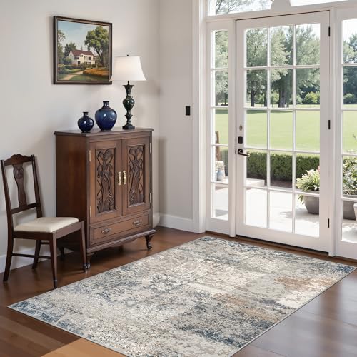 Art&Tuft Washable Rug, Anti-Slip Backing Abstract 4x6 Rug, Stain Resistant Rugs for Living Room, Foldable Machine Washable Area Rug (TPR18-Blue, 4'x6') - Image 3