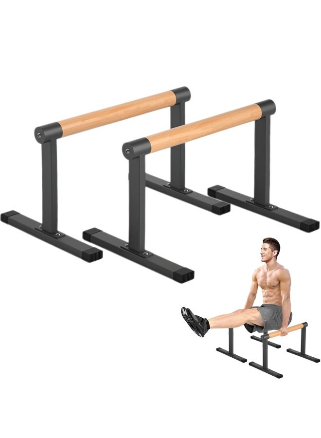 WALALLA Wooden Parallel Bar and Dip Bar with Thick Beech Handles, Push-up Bar, Rock-Free Fitness Equipment for Handstand, L-Sit, Gymnastics, Strength Training Home Gym,500lbs - Image 1