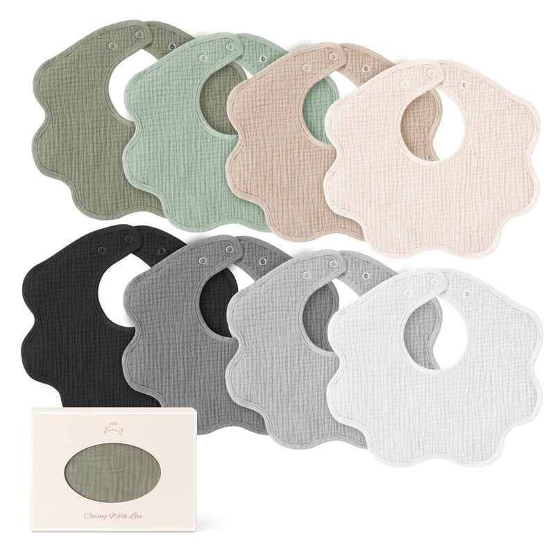 Konssy Muslin Baby Bibs 8 Pack  100% Cotton Absorbent Bandana Drool Bibs For Teething And Drooling For Unisex Boys And Girls - Image 1