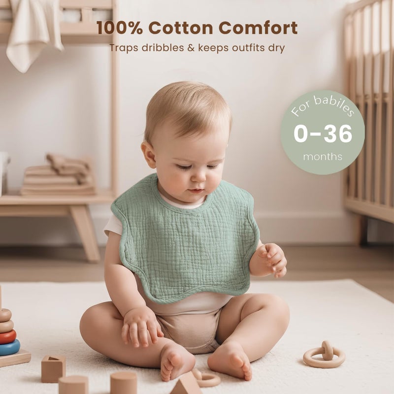 Konssy Muslin Baby Bibs 8 Pack  100% Cotton Absorbent Bandana Drool Bibs For Teething And Drooling For Unisex Boys And Girls - Image 2