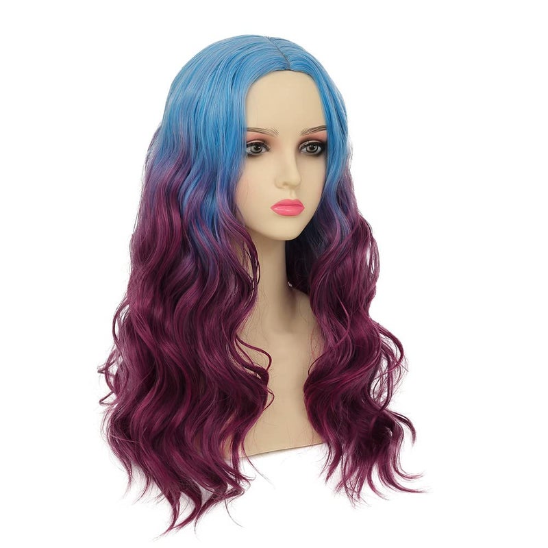 Dai Cloud Long Purple Wigs for Women Curly Wavy Tow Color Middle Part Synthetic Hair for Halloween Cosplay Party Costume Use(Blue Ombre Purple) - Image 4