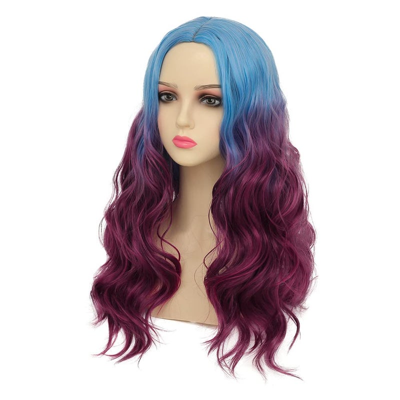 Dai Cloud Long Purple Wigs for Women Curly Wavy Tow Color Middle Part Synthetic Hair for Halloween Cosplay Party Costume Use(Blue Ombre Purple) - Image 3