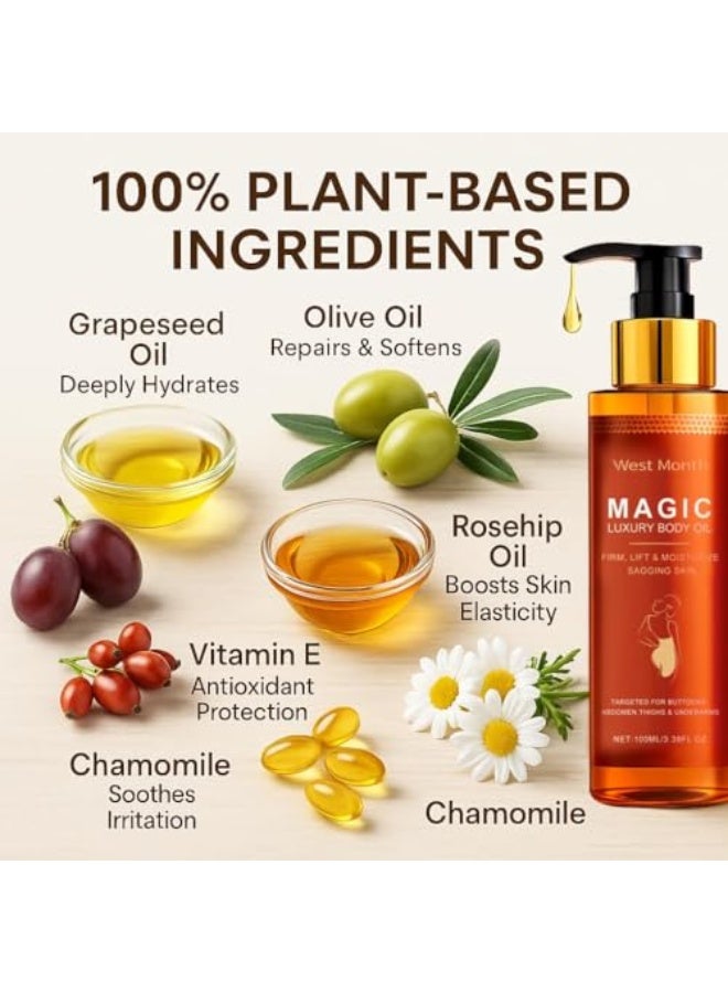 القمر الغربي نيجويدتي زيت الجسم السحري | زيت تدليك بفيتامينات للبشرة المتألقة | مع الجوجوبا والخروع وإكليل الجبل | مرطب وشد للبشرة الجافة | 100 مل - Image 3