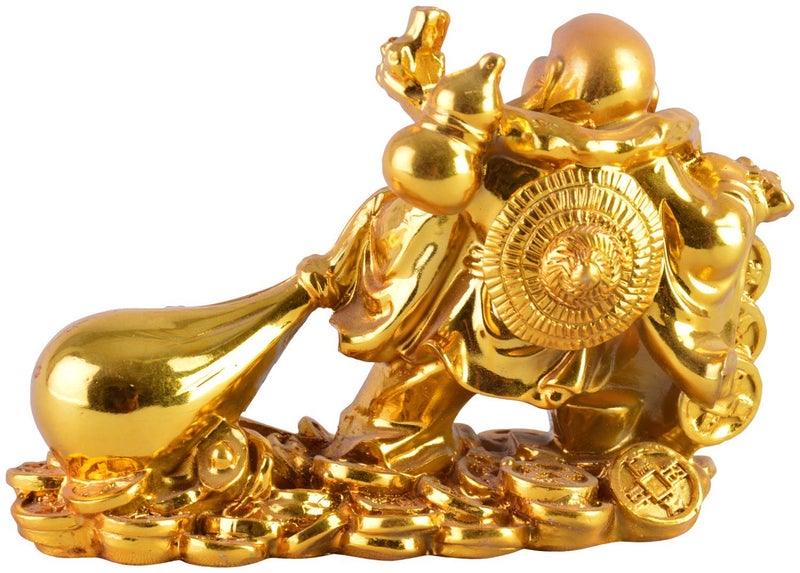 RIPE INDIA Products Vastu/Feng Shui Laughing Buddha with Potli for Health, Wealth and Happiness, Good Luck & Brings Prosperity, Success and Financial Gains to The House, 7 x 6 x 10 Cm, Golden - Image 2