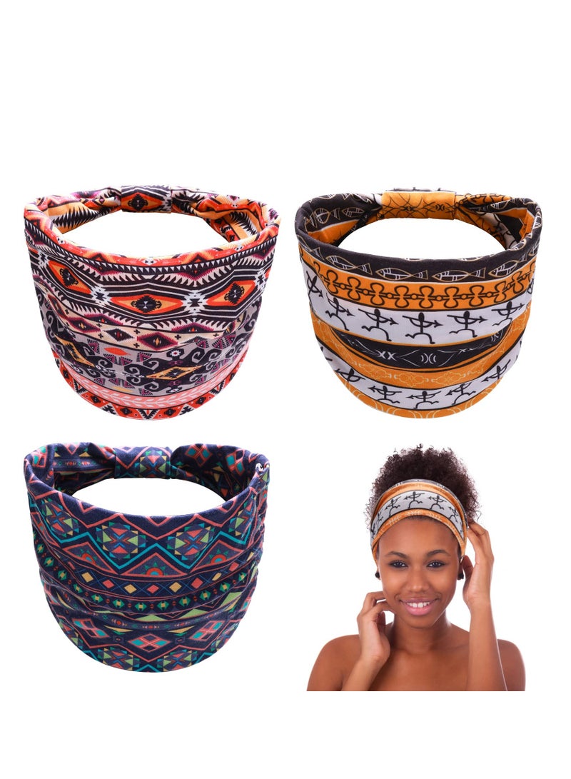 Loquat Boho Headbands for Women Girls, 3 Pieces Elastic Head Wraps Boho Hair Bands Breathable Wide Knot Hair Scarf Fashion Hair Accessories for Sport Workout Running - Image 1