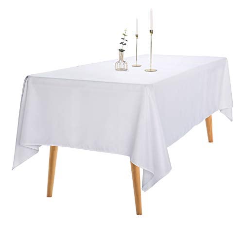 Ascoza 2pack 60x120 Inch White Rectangular Tablecloth 6 Feet Table Cloth in Polyester Fabric for Wedding/Banquet/Restaurant/Parties - Image 1