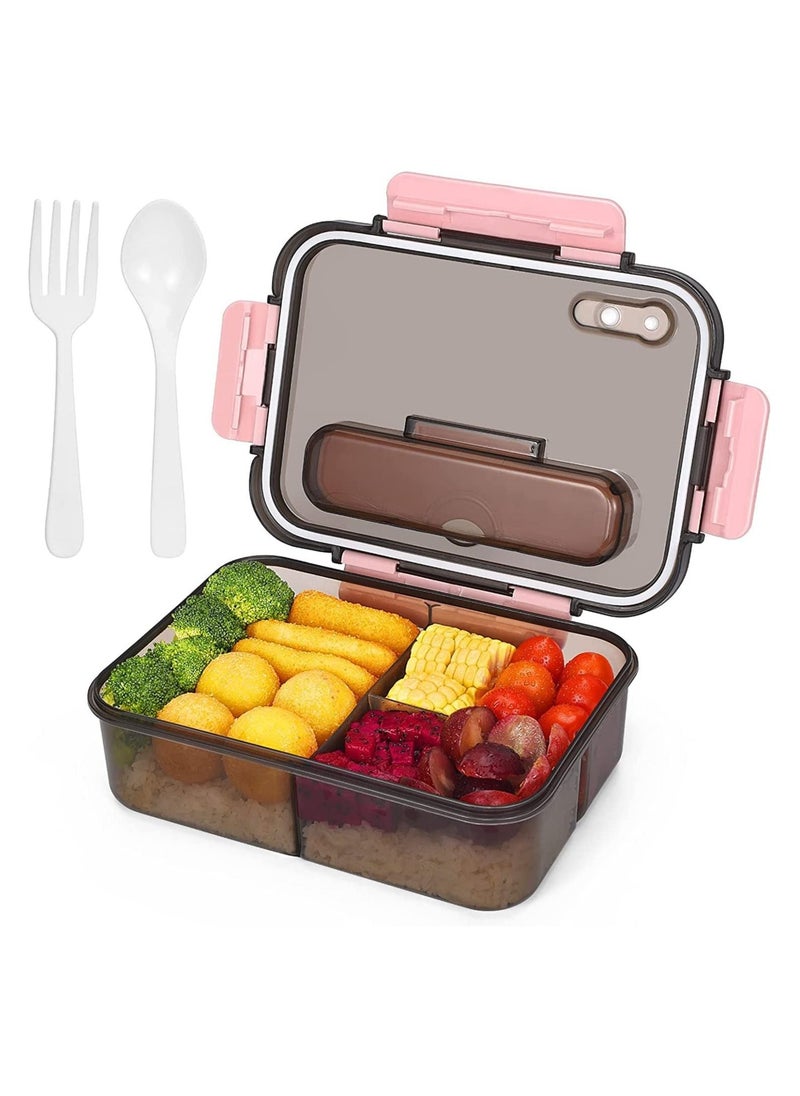 GGEROU - Bento Lunch Box 3 Compartment Lunch Containers for Adults and Kids Lunch Box with with Spoon and Fork 1500ml - Image 1