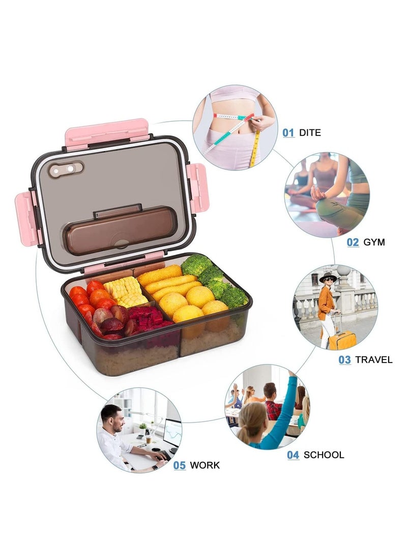 GGEROU - Bento Lunch Box 3 Compartment Lunch Containers for Adults and Kids Lunch Box with with Spoon and Fork 1500ml - Image 1