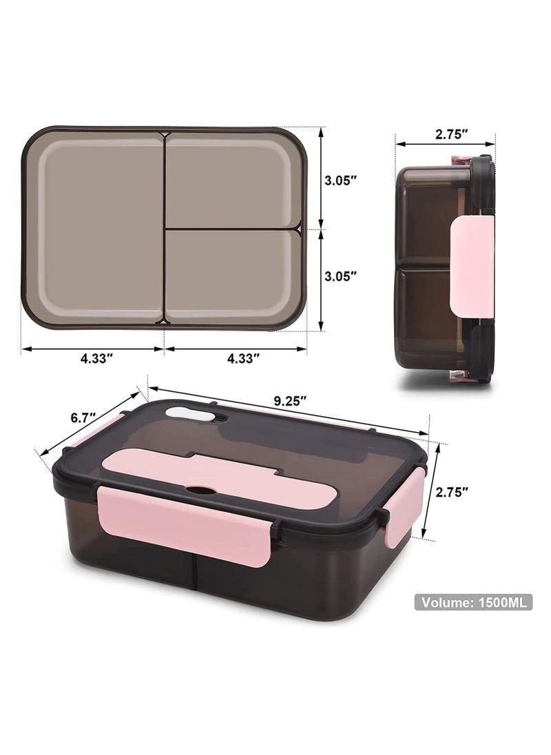 GGEROU - Bento Lunch Box 3 Compartment Lunch Containers for Adults and Kids Lunch Box with with Spoon and Fork 1500ml - Image 1