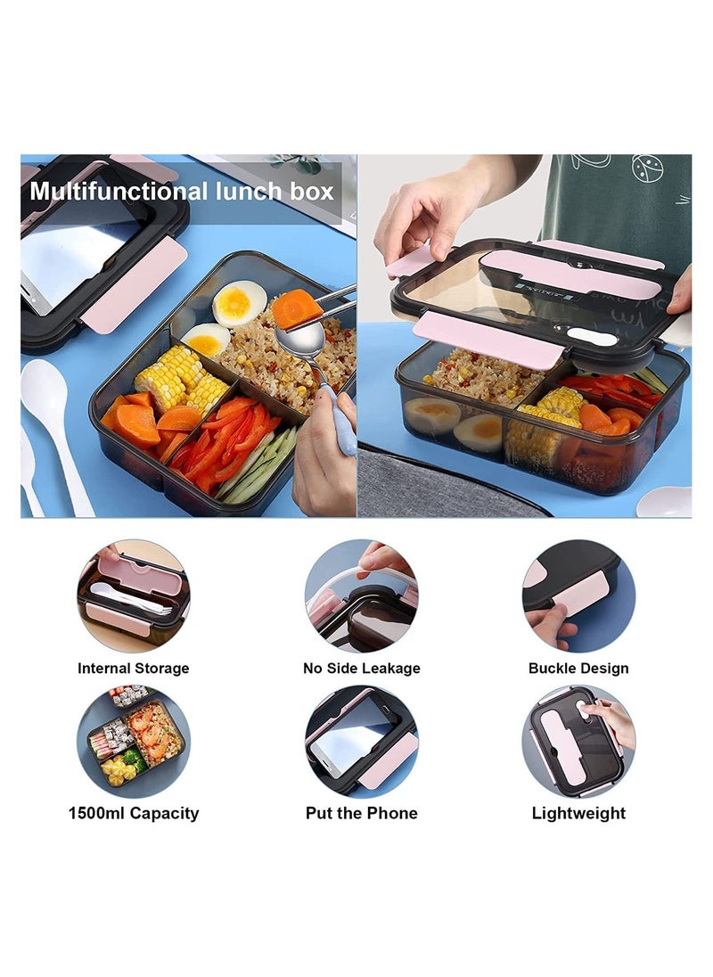 GGEROU - Bento Lunch Box 3 Compartment Lunch Containers for Adults and Kids Lunch Box with with Spoon and Fork 1500ml - Image 1