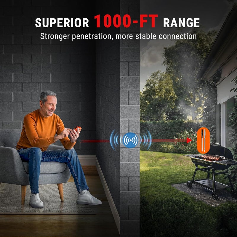 ThermoPro ترمومتر لحم لاسلكي TempSpike 1000FT رقمي مع 2 مسبار رفيع مطور، ترمومتر طعام للمطبخ للطهي، ديك رومي، فرن، مدخن، مشاوي، مؤشر درجة حرارة الشواء - Image 2