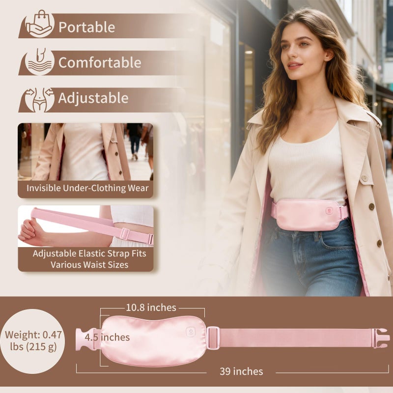 uncn Pure Silk Heating Pad for Period Cramps Portable Cordless Washable 5000mAh Rechargeable Heat Pack for Menstrual, Stomach & Back Pain Relief, 4 Heat Modes with Auto Shut-Off Electric Pink - Image 4