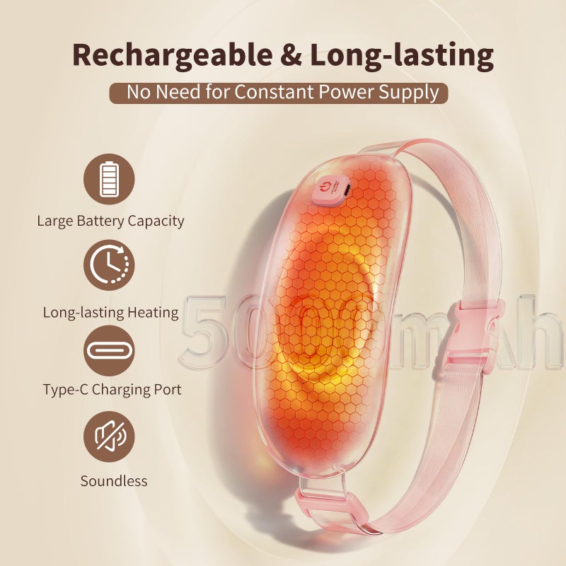 uncn Pure Silk Heating Pad for Period Cramps Portable Cordless Washable 5000mAh Rechargeable Heat Pack for Menstrual, Stomach & Back Pain Relief, 4 Heat Modes with Auto Shut-Off Electric Pink - Image 3