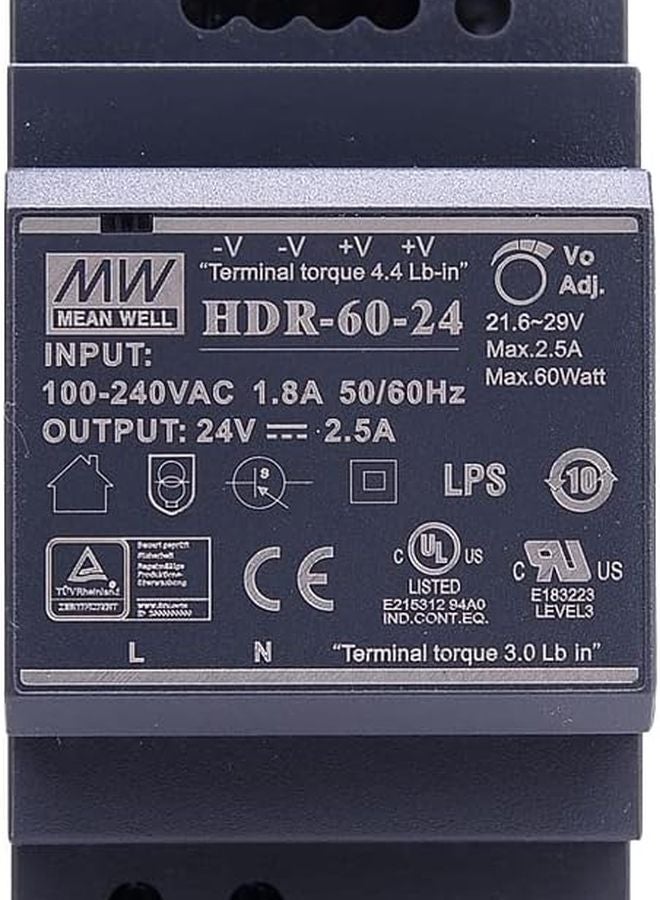 Mean Well HDR 60W 24V Ultra Slim Step Shape DIN Rail AC DC Power Supply HDR 60 24 - Image 1