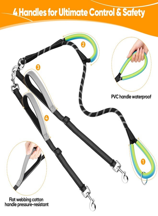 XiaZ Double Dog Leash for Two Dogs, No Tangle with 360° Swivel & 4 Comfortable Handles, Heavy Duty Dual Dog Leash with Highly Reflective Rope, Adjustable Split Leash for Small Medium Dogs, 3/8”Black - Image 2