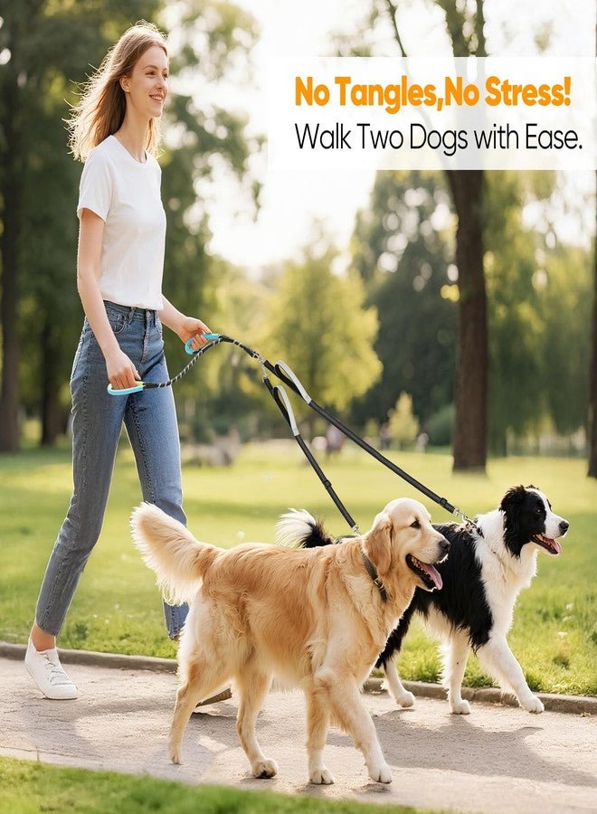 XiaZ Double Dog Leash for Two Dogs, No Tangle with 360° Swivel & 4 Comfortable Handles, Heavy Duty Dual Dog Leash with Highly Reflective Rope, Adjustable Split Leash for Small Medium Dogs, 3/8”Black - Image 3