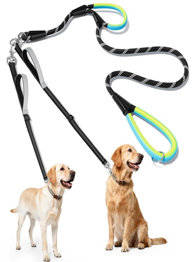 XiaZ Double Dog Leash for Two Dogs, No Tangle with 360° Swivel & 4 Comfortable Handles, Heavy Duty Dual Dog Leash with Highly Reflective Rope, Adjustable Split Leash for Small Medium Dogs, 3/8”Black - Image 1