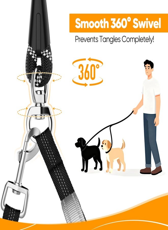 XiaZ Double Dog Leash for Two Dogs, No Tangle with 360° Swivel & 4 Comfortable Handles, Heavy Duty Dual Dog Leash with Highly Reflective Rope, Adjustable Split Leash for Small Medium Dogs, 3/8”Black - Image 4