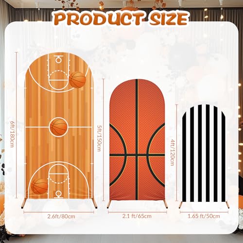 Tingjoo 3 Pcs Basketball Arch Backdrop Cover for Party 4 Ft6 ft Arch Spandex Fitted Basketball Party Decorations Photo Props Background for Birthday Balloon Wedding Baby Shower - Image 3