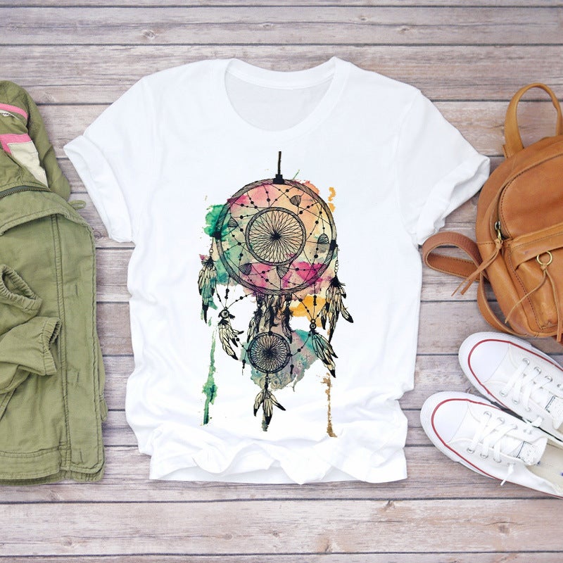 [Send On The Same Day] Women'S Watercolor Fashion Pattern Summer Printed Fashionable Cute Women'S T-Shirt Casual - Image 1